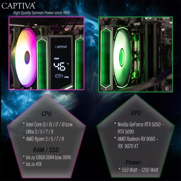 Captiva PC Entry Gaming I10-3097 (Ultra 7 270K Plus/RTX5060 8GB GDDR7/SSD 1TB/32GB/WLAN/Windows 11 Home 64-bit)