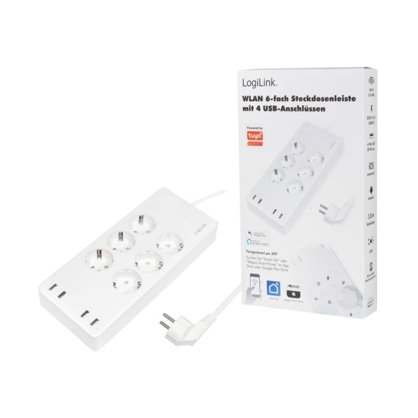 LogiLink Wi-Fi Smart Steckdosenleiste 6-fach (CEE7/3) 4x USB Tuya kompatibel SH0105