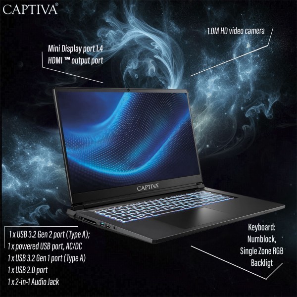 Captiva Notebook Highend Gaming I98-033CH i7-13620H (17.3", 32GB, 1TB SSD, GeForce RTX 5070 8GB, Win 11 Home)