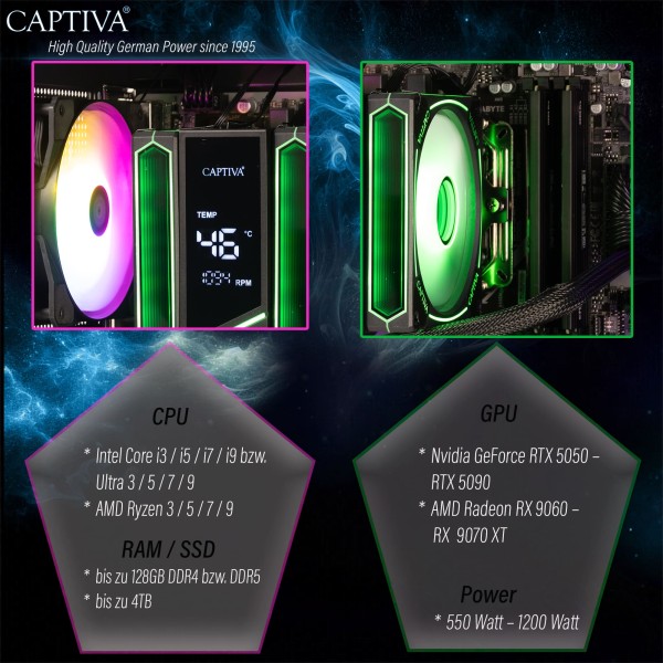 Captiva PC Entry Gaming R10-2207 (Ryzen 5 9500F/ARC B580 12GB GDDR6/SSD 1TB/32GB/WLAN/Windows 11 Home 64-bit)