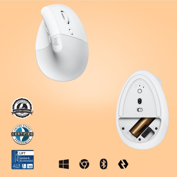 Mouse Logitech Lift - rechts -Wireless + Bluetooth - Weiß (910-006475)