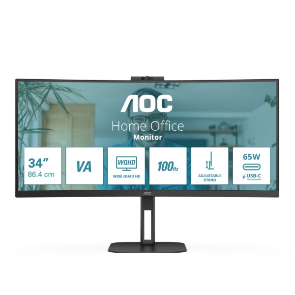 TFT AOC Value-line CU34V5CW/BK 86.4 cm (34")LED,HDMI,DisplayPort,USB-C,SP,curved