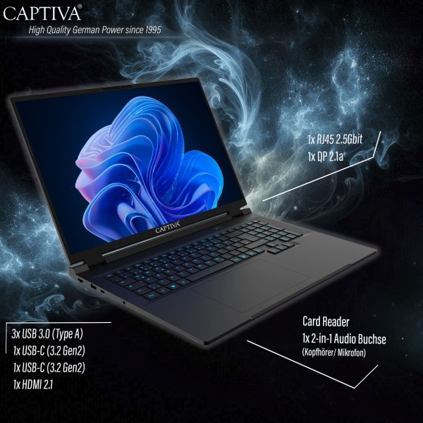 Captiva Notebook Highend Gaming I10-4655GE (18.0"/i9-14900HX/RTX 5070 Ti 12GB/SSD 2TB/64GB/WLAN/BT/Win 11 Pro)