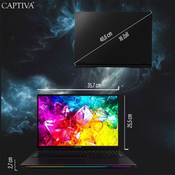 Captiva Notebook Highend Gaming R92-245 Ryzen 9 9955HX (16,0", 32GB, 500GB SSD, GeForce RTX5080 16GB, Win 11 Home)