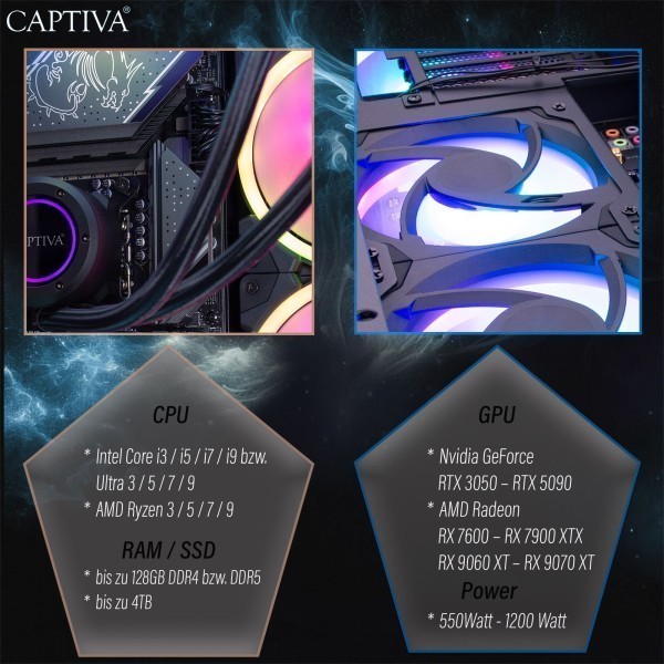Captiva PC Ultimate Gaming I89-513 (i9-14900KF/RTX5090 32GB GDDR7/SSD 2TB/64GB/WLAN/Windows 11 Home 64-bit)