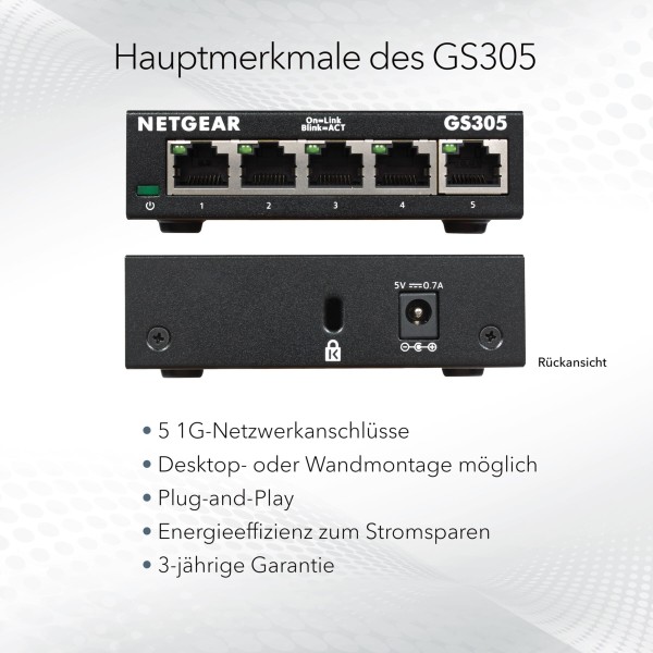 NETGEAR Switch 5-port 10/100/1000 GS305-300PES