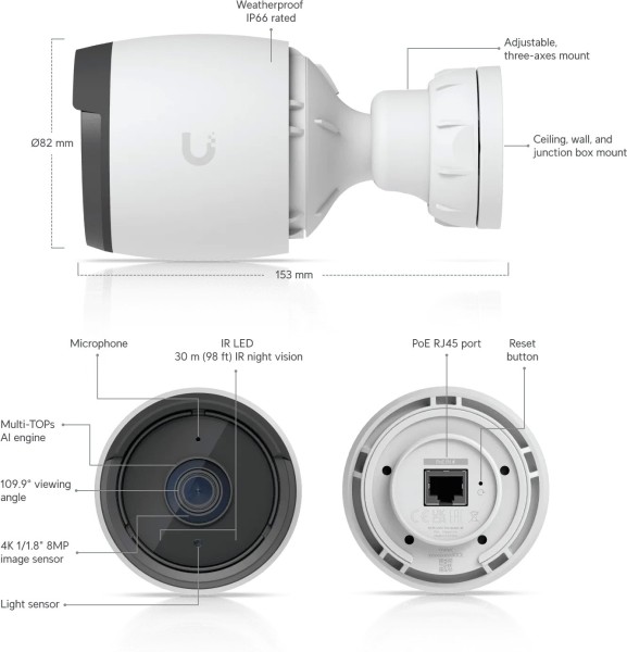 UbiQuiti UniFi Protect G6 UVC-G6-BULLET-W Netzwerk-Überwachungskamera Außen-und Innenbereich (1Jahr Garantie)