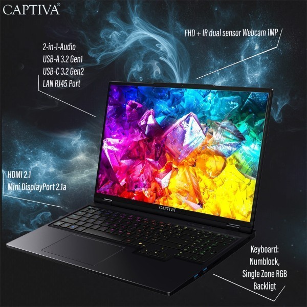 Captiva Notebook Ultimate Gaming R92-190 Ryzen 9 9955HX (16,0", 16GB, 500GB SSD, GeForce RTX5090 24GB, Win 11 Pro)