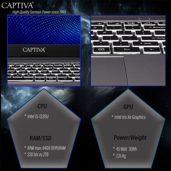 Captiva Notebook Power Starter I99-218CH i5-1335U (17,3", 32GB, 1TB SSD, Intel Iris Xe Graphics, w/o OS)