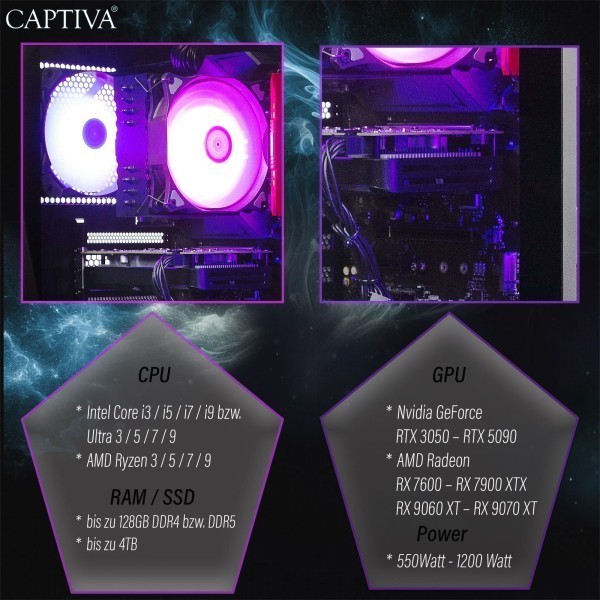 Captiva PC Highend Gaming I10-0015 (Ultra 7 265KF/RTX5070 12GB GDDR7/SSD 1TB/32GB/WLAN/Windows 11 Home 64-bit)