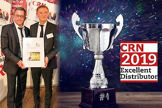 ECOM belegt den 1. Platz bei den CRN Excellent Distribution Awards in der Kategorie "Vollsortimenter"